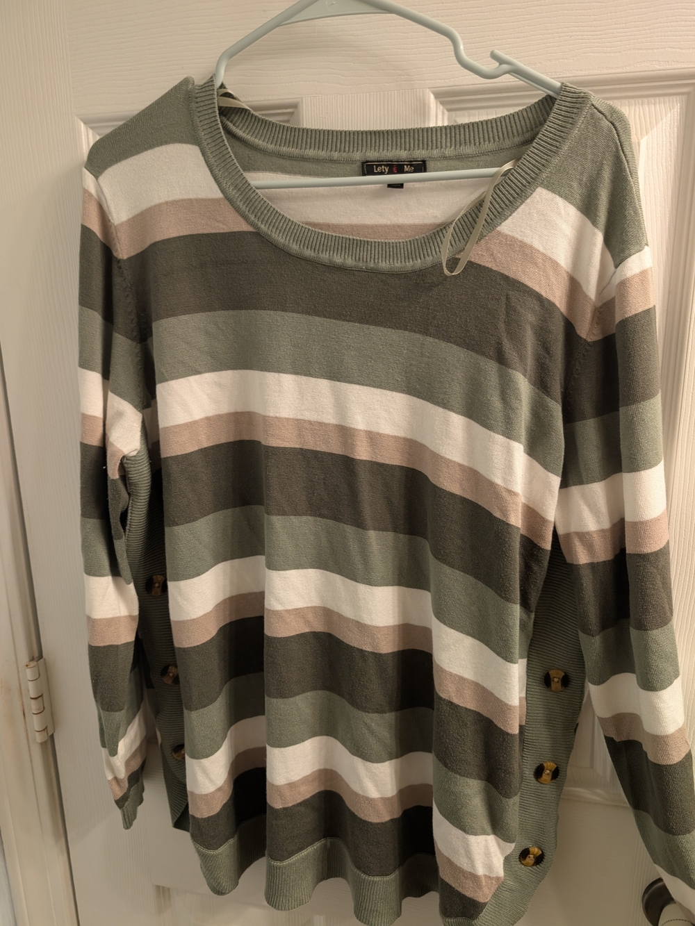 Lety& Me Olive & Cream Striped Long-Sleeve Top. 2x